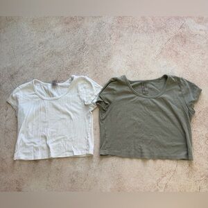 Urban Rebel Ribbed Olive and White Crop Tops